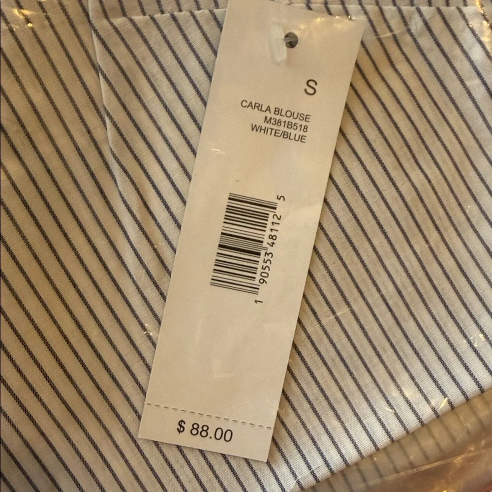 Tahari white and navy pinstripe button up sleeveless blouse size small - Picture 5 of 8